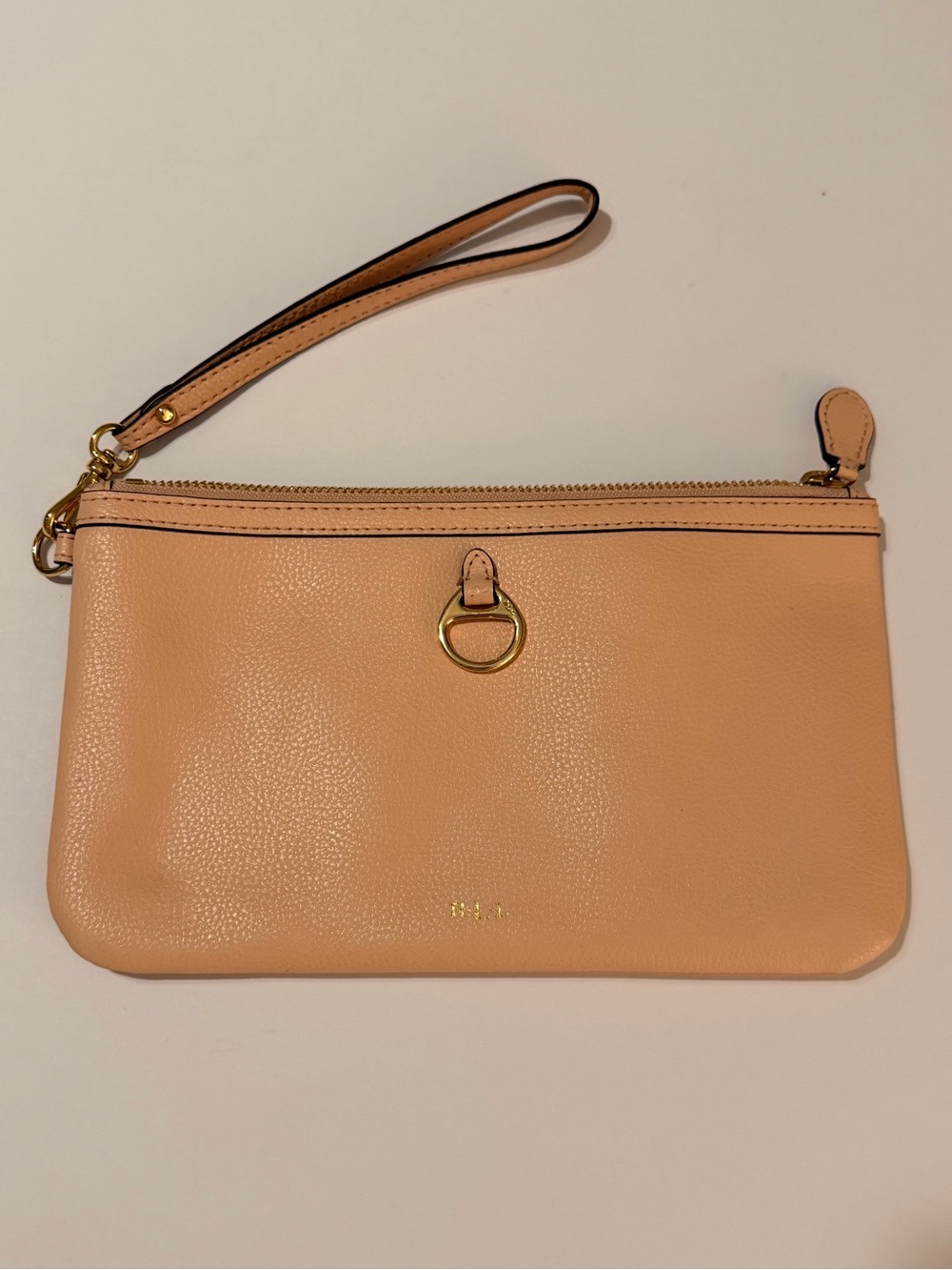 Lauren Ralph Lauren LIGHT PINK Pebbled Logo Zip Wristlet Pouch Gold Hardware